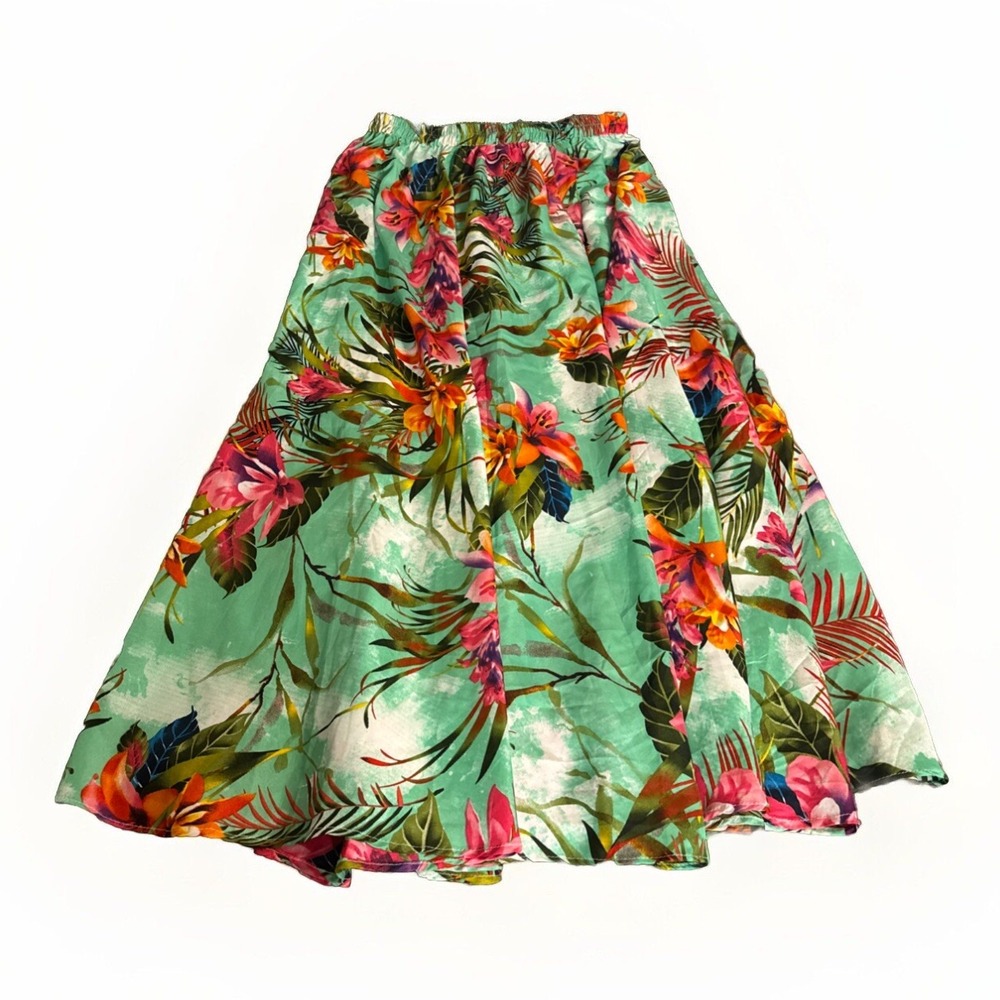 Flint & Moss Skirt Women's S Teal Tropical Flowers Maxi Elastic Waist Skirt Only